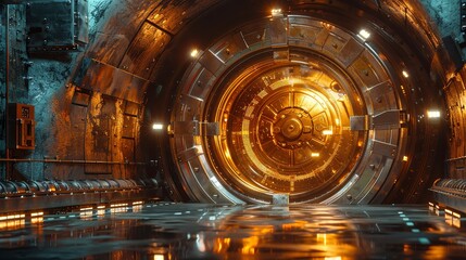 background of gold Financial security vault with lock