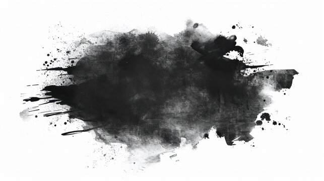 black watercolor splash , black brush stock , grunge paint ,isolated on a transparent background. PNG