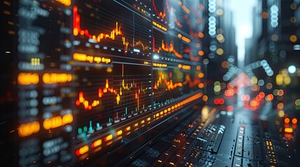 Fototapeta premium fiber optics background with spots Investment opportunities stock market graphs