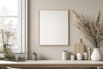 Minimalist Kitchen interior with Poster Mockup created with Generative AI