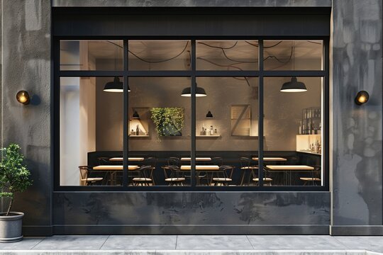 Cafe window mockup shop restaurant cafeteria.