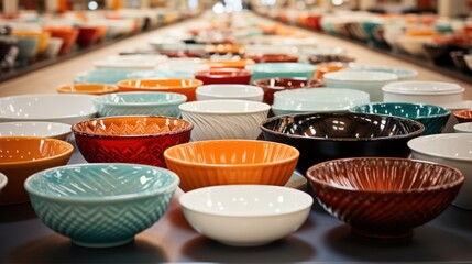 Fototapeta premium Different ceramic empty plates and bowls