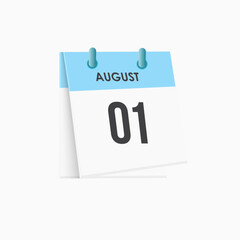 August 1 - calendar and Time planner. Daily Calendar Icon reminder. Vector Illustration.