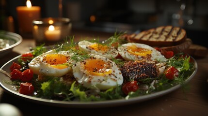 Eggs vegetables cooked salted peppered along