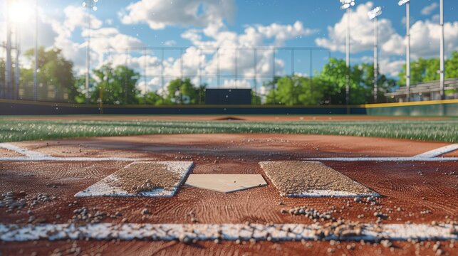 Batter's box and home plate at Baseball field with nobody