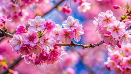 Close up view of beautiful pink sakura flower blooming on a sakura tree branch in springtime, sakura, tree, flower