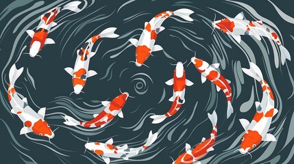 Colorful Koi Fish Swimming in a Pond.