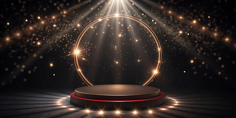 Golden magic bulb bursts with bright firework light, illuminating starry night space for festive celebration