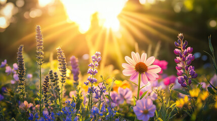 Fototapeta premium view of beautiful flower plants in the morning