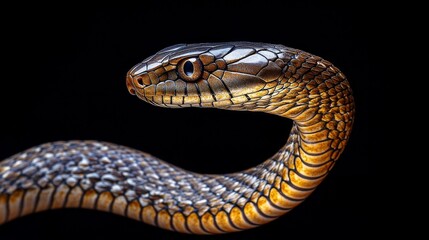 Fototapeta premium Mangrove snake slithering with black background