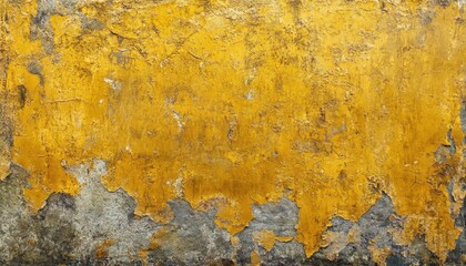 Weathered yellow wall with peeling paint and textured surface in urban setting