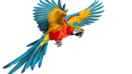 Flying Scarlet Macaw Parrot on Transparent Background. 