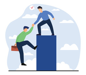 Helping a partner concept illustration. Business mentor or leadership help colleague to succeed and reach goal achieve target.  Vector illustration.