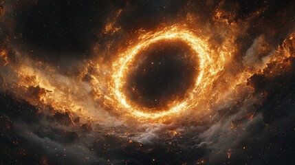 Obraz premium Ring of fire surrounded by nebula clouds burning in the galaxy