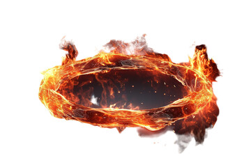 Dramatic Fiery Ring of Flames Erupts in Mystical Darkness at Twilight on White or PNG Transparent Background.