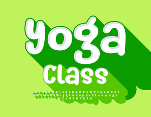 Naklejka premium Vector stylish poster Yoga Class. 3D Font with Big Green Shadow. Artistic Alphabet Letters and Numbers set.