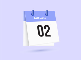 August 2 - calendar and Time planner. Daily Calendar Icon reminder. Vector Illustration.