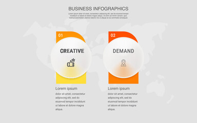 Vector timeline infographics template with 2 circles and options. Blank space for web, infographic, diagram, business, digital network, flowchart, presentations