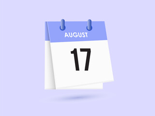 August 17 - calendar and Time planner. Daily Calendar Icon reminder. Vector Illustration.