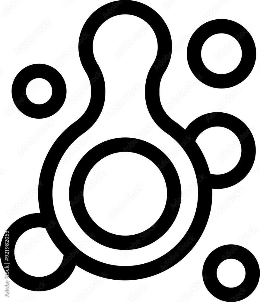 Poster abstract shape connecting with smaller circles forming a network, symbolizing communication, technol