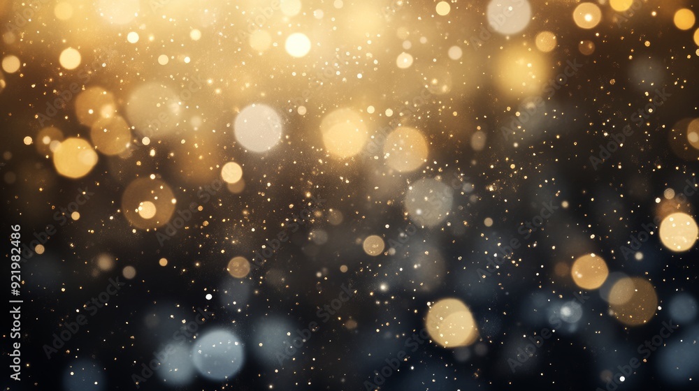 Poster abstract gold background with blinking particles floating upwards
