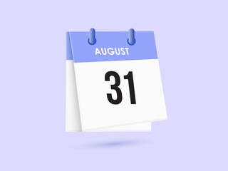 August 31 - calendar and Time planner. Daily Calendar Icon reminder. Vector Illustration.