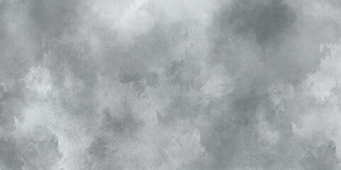 Abstract white and gray isolated cloud cumulus clouds. Gray aquarelle painted realistic fog or mist smoky textured canvas design. White and ash messy wall stucco texture background.