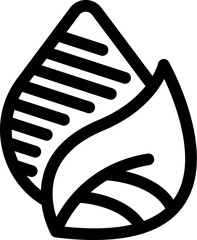 Line art icon of a water drop forming a leaf shape, representing the importance of water for nature and a symbol of purity and life