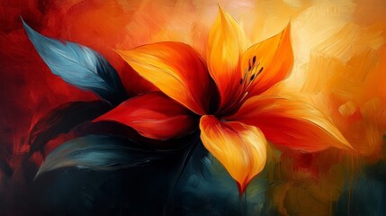 Obraz premium Orange lily flower painting with visible brushstrokes