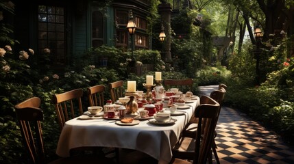 breakfast table in a garden
