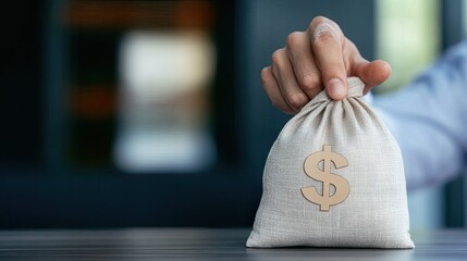 A man gestures towards a money bag containing cash, emphasizing its value and potential importance in a cozy setting