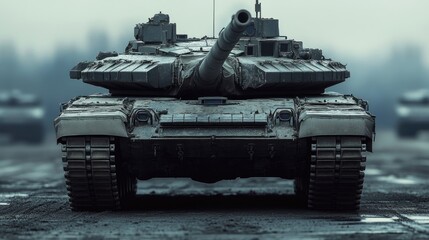 Front view of a military tank powerful American