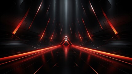 Futuristic abstract glowing red lines on a black reflective surface.
