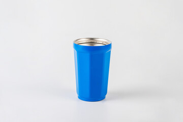 Blue aluminium water glass isolated white background with clipping path.