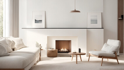 The living room looks neat and bright with a white sofa.AI generated