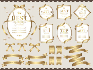 ゴールドに輝くリボンとラベルのフレームセット