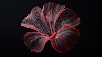 Radiant Hibiscus Petals Mandala on Black Background - Abstract Floral Design with Illuminated Petals in Intricate Pattern