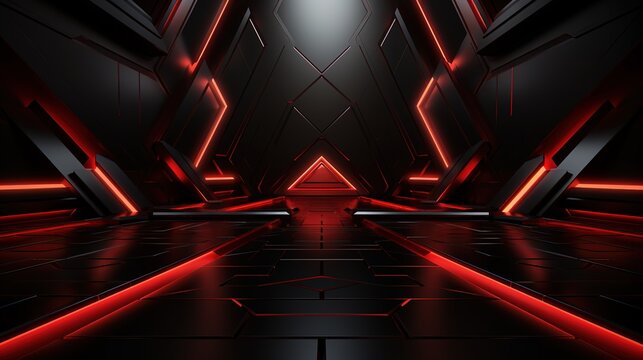 Futuristic abstract background with red neon lights.