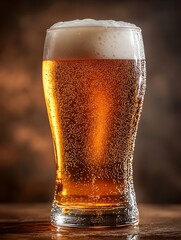 Pour of a Cold Refreshing Beer with Foamy Head and Bubbles