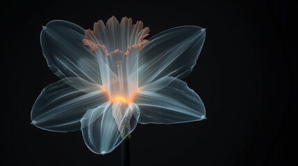 Glowing Daffodil Petals Bursting into Darkness - Abstract Floral Illustration on Black Background