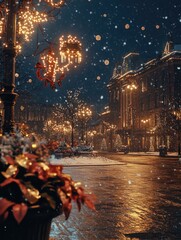 Fototapeta premium Street with Lamp Post and Christmas Lights