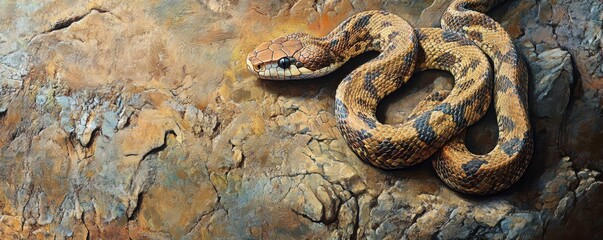 Obraz premium Brown and black snake resting on a rock