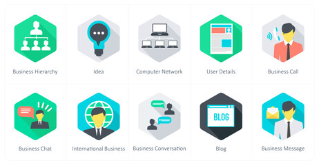 A set of 10 Communication icons as business hierarchy, idea, computer network