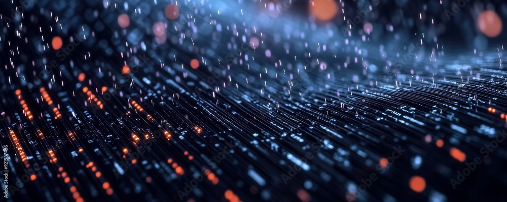 Poster big data stream flowing in cyberspace - futuristic information technology
