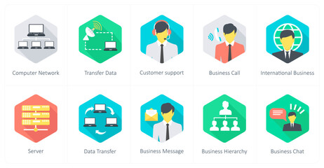 A set of 10 Communication icons as computer network, transfer data, customer support