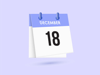 December 18 - calendar and Time planner. Daily Calendar Icon reminder. Vector Illustration.