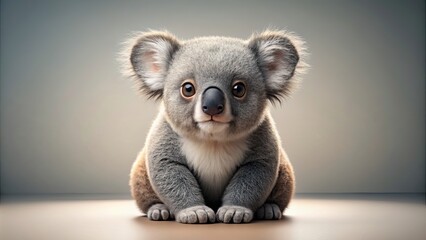 Hyper realistic tiny koala with plain background, Kawaii, cute, tiny, realistic, koala, animal, adorable, fluffy, furry, isolated