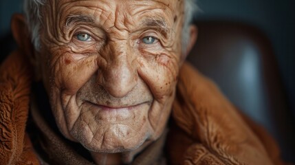 Fototapeta premium An elderly man with wrinkles and a kind smile, his face telling the story of a life well-lived