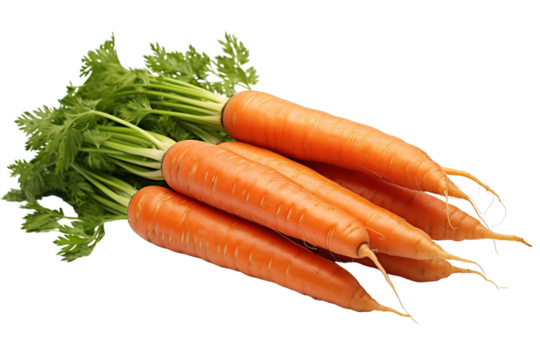 Vibrant Carrots Freshly Harvested From Lush Garden Soil on a Bright Sunny Day on White or PNG Transparent Background.