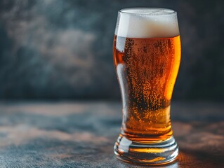Freshly Poured Amber Colored Beer in a Transparent Glass with Foam
